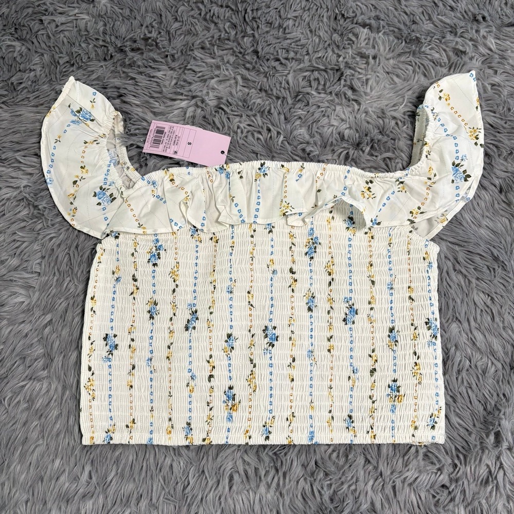 Wild Fable Smocked Ruffle Sleeve Floral Cropped Top Womens Small NEW Summer‎